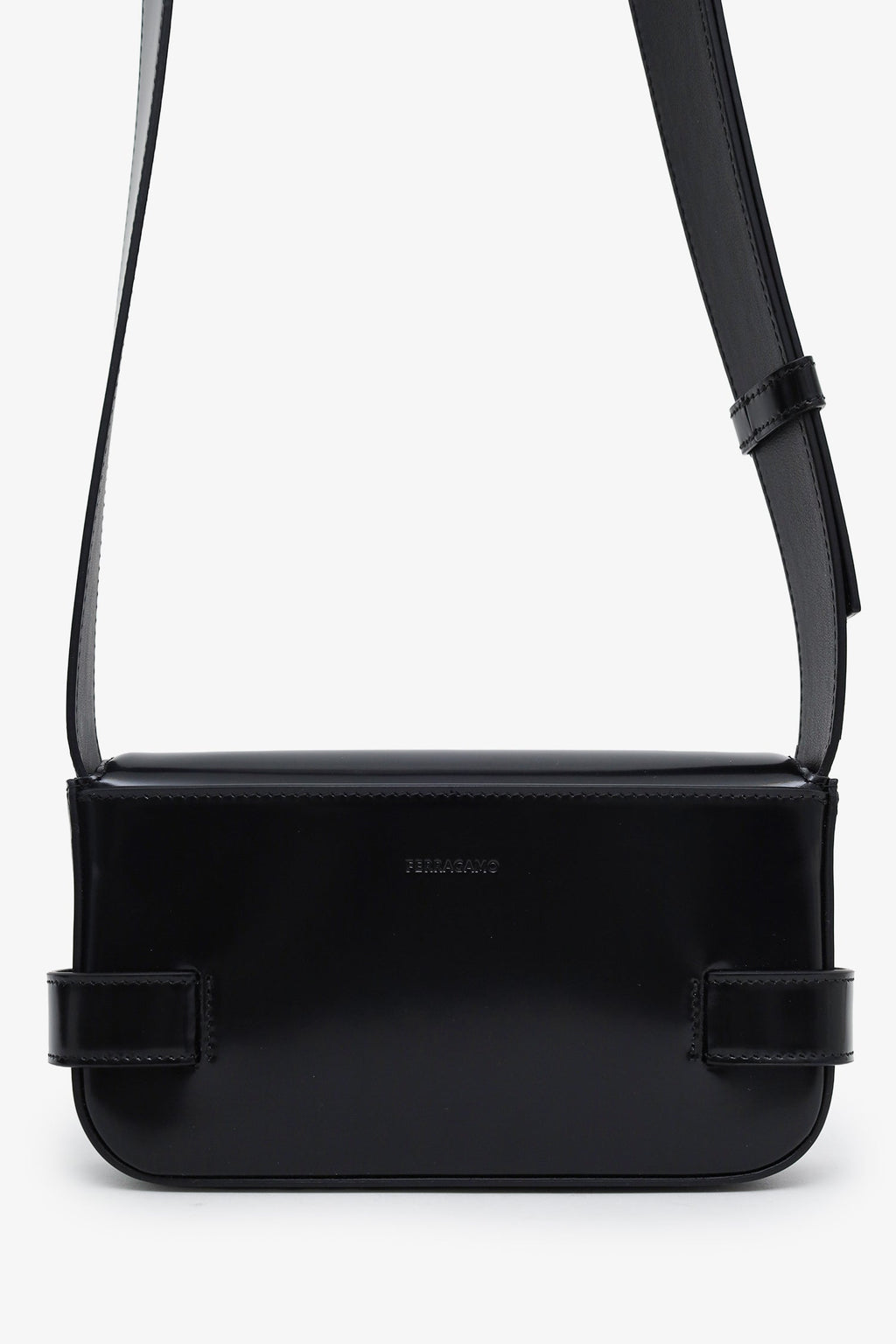 Salvatore Ferragamo Black Patent Leather Clasp Shoulder Bag