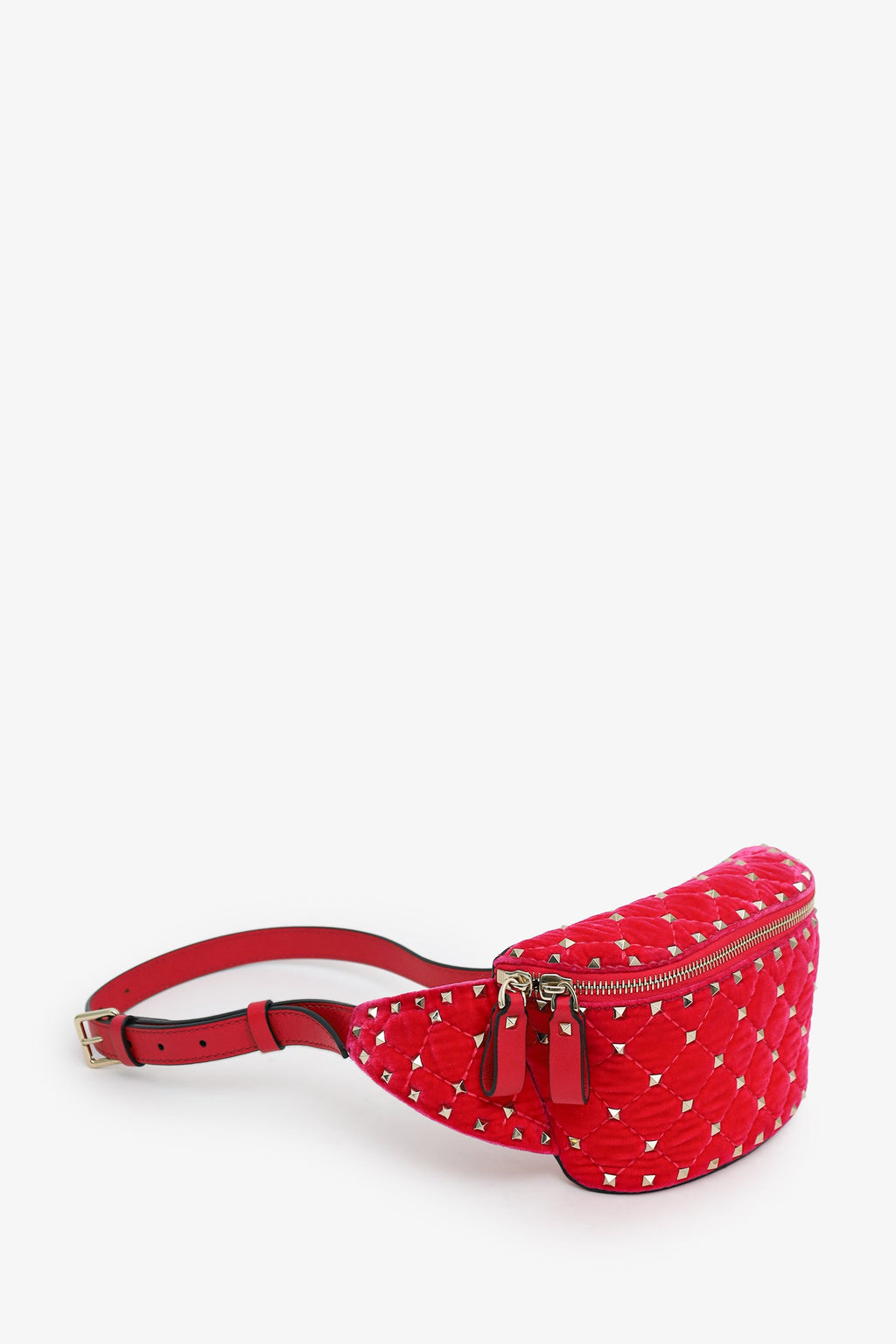 Valentino Pink Velvet/Lambskin Rockstud Belt Bag