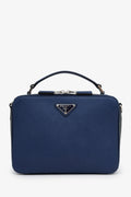 Prada Blue Saffiano Leather Brique Handle Bag With Strap