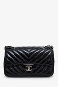 Chanel™ 2009-10 Black Patent Chevron Medium Single Flap Bag