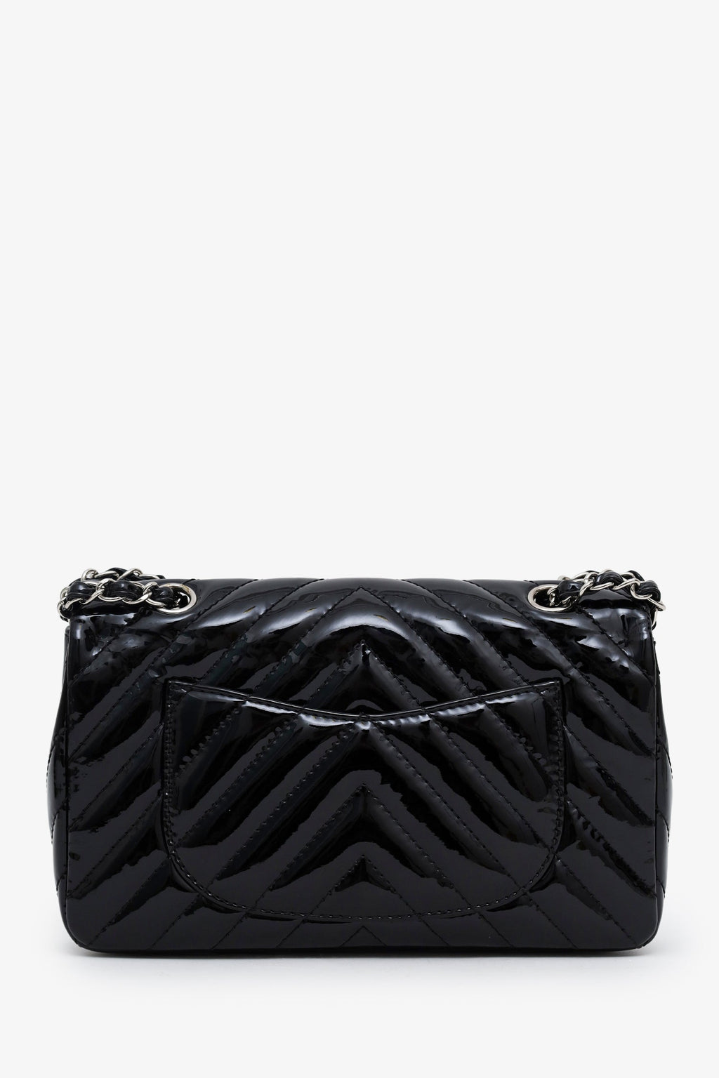Chanel™ 2009-10 Black Patent Chevron Medium Single Flap Bag