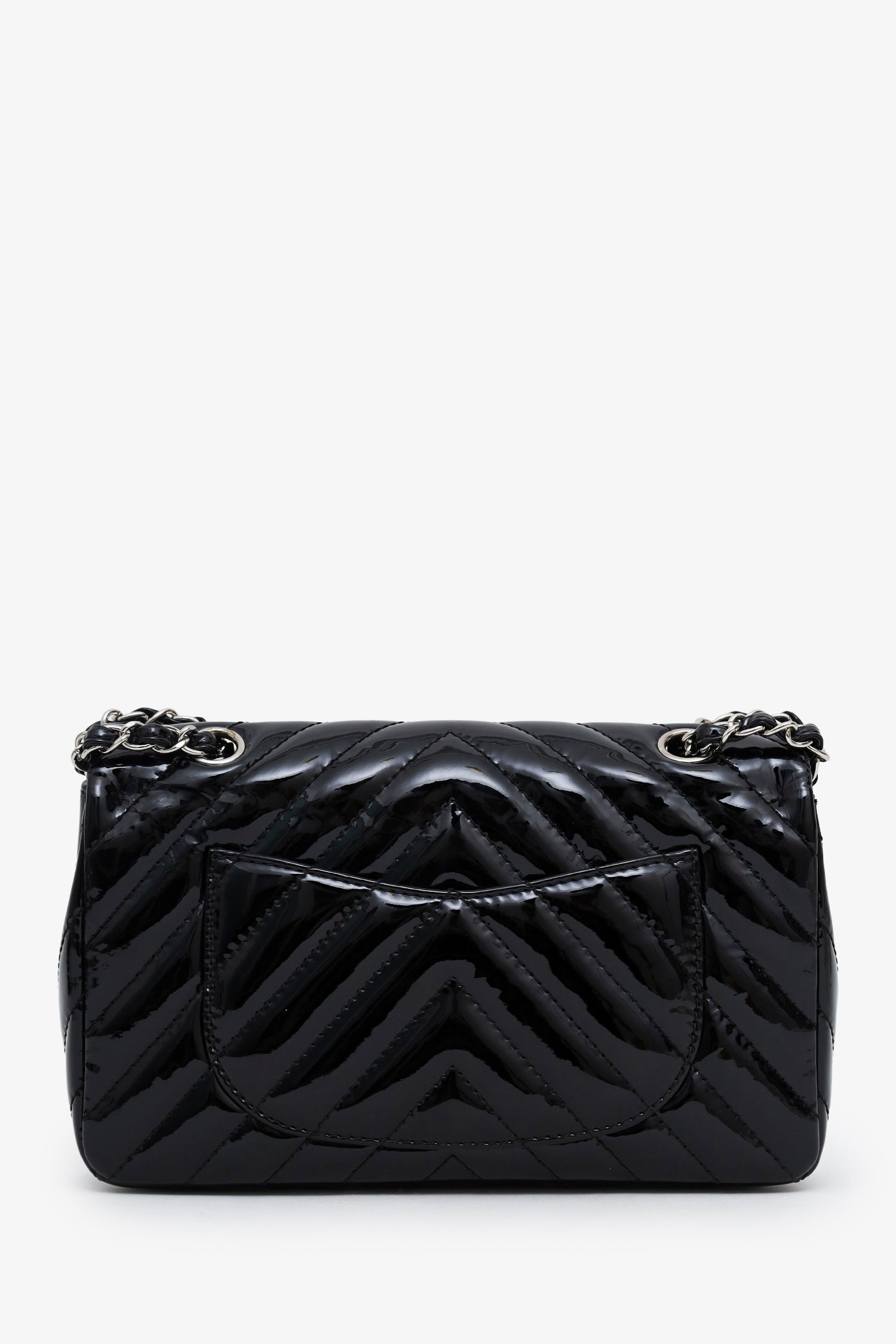 Chanel™ 2009-10 Black Patent Chevron Medium Single Flap Bag