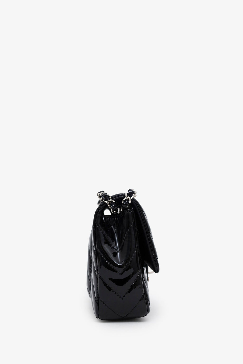Chanel™ 2009-10 Black Patent Chevron Medium Single Flap Bag