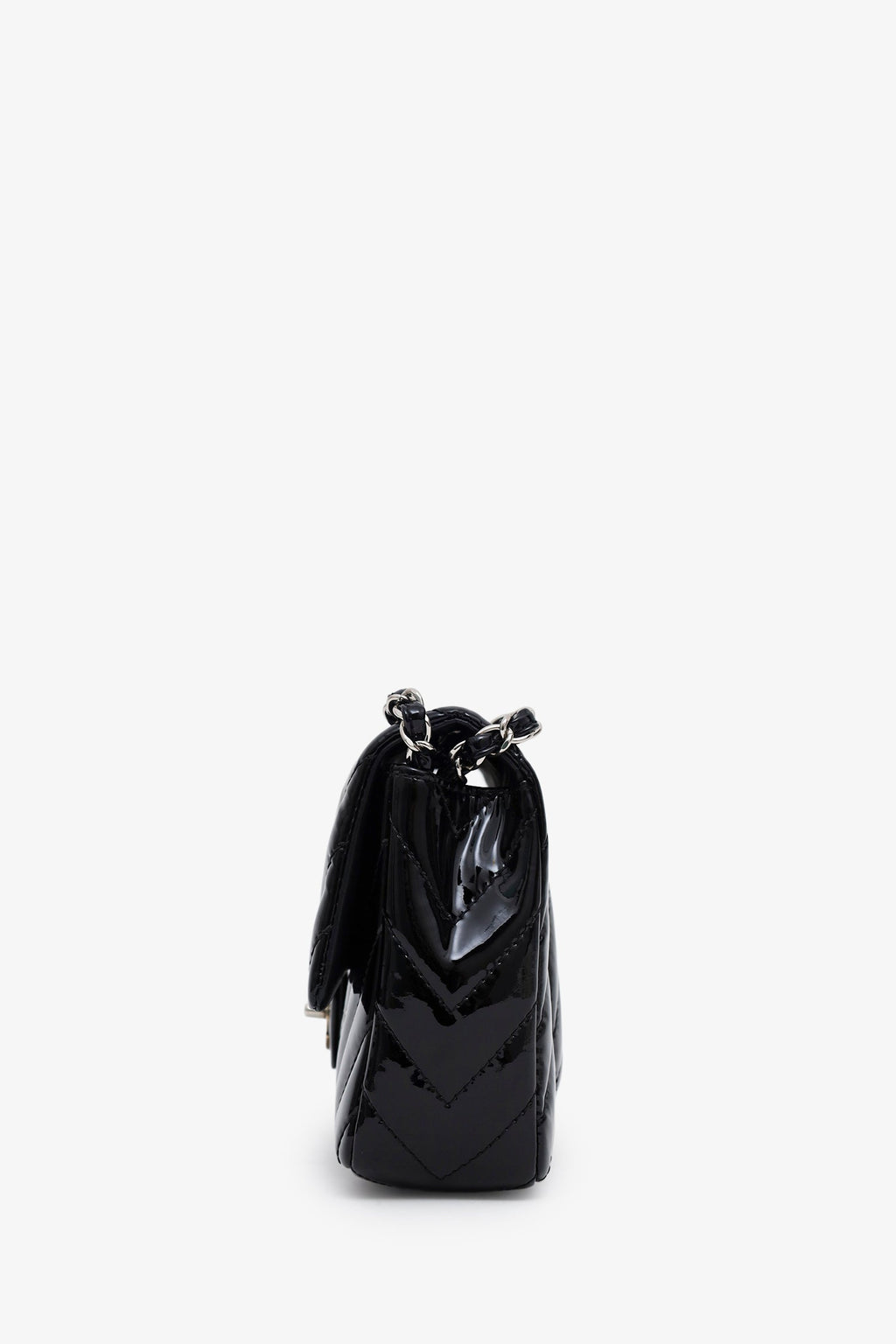 Chanel™ 2009-10 Black Patent Chevron Medium Single Flap Bag