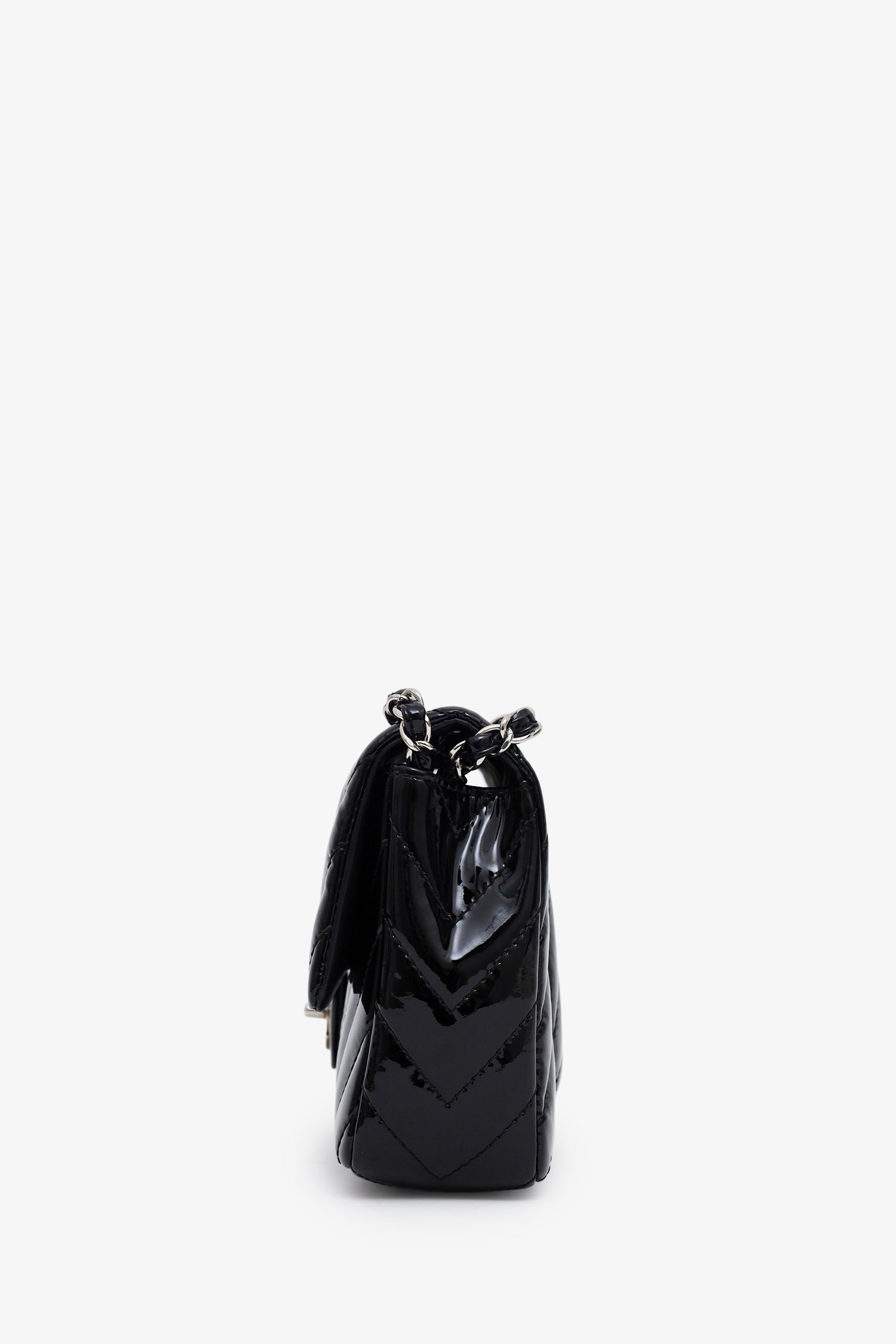 Chanel™ 2009-10 Black Patent Chevron Medium Single Flap Bag