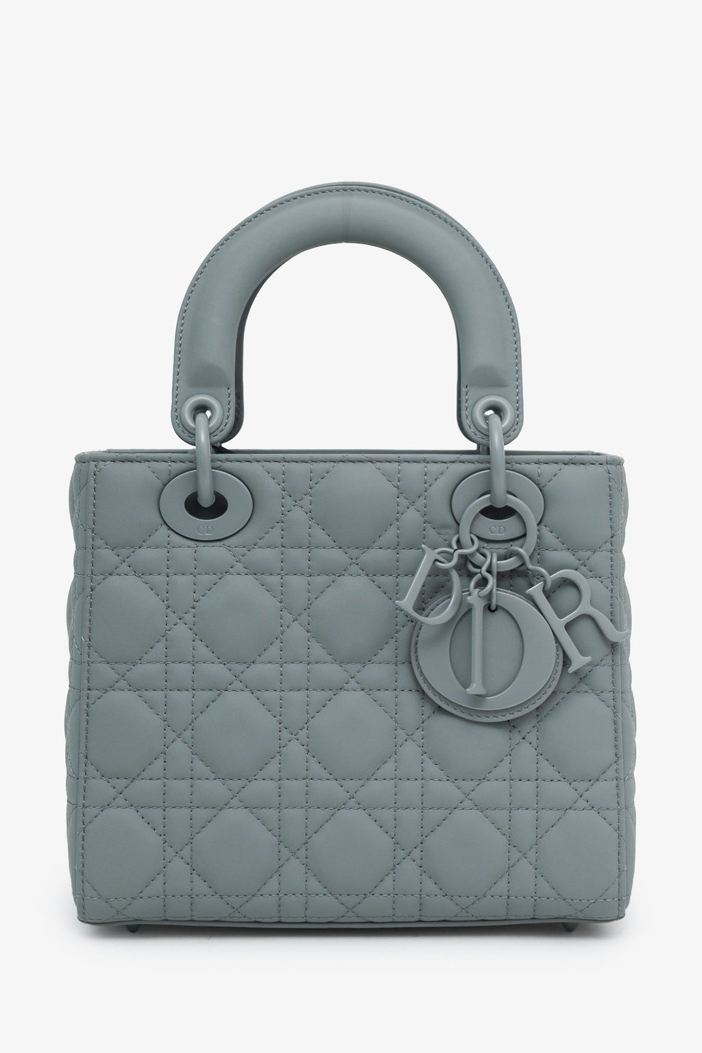 Christian Dior 2021 Grey Matte Cannage Leather Small Lady Dior Top Handle With Strap
