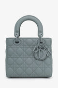 Christian Dior 2021 Grey Matte Cannage Leather Small Lady Dior Top Handle With Strap
