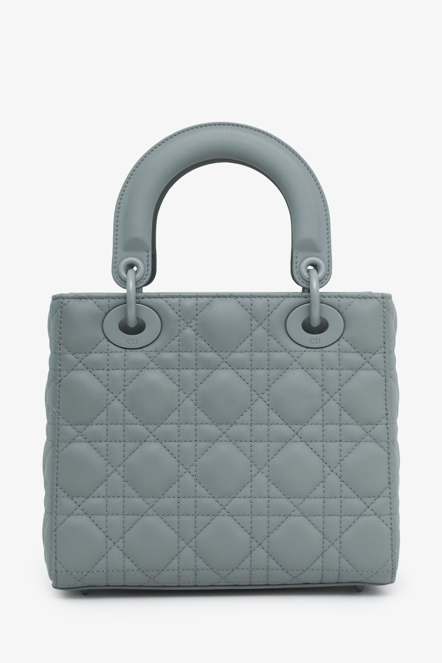 Christian Dior 2021 Grey Matte Cannage Leather Small Lady Dior Top Handle With Strap