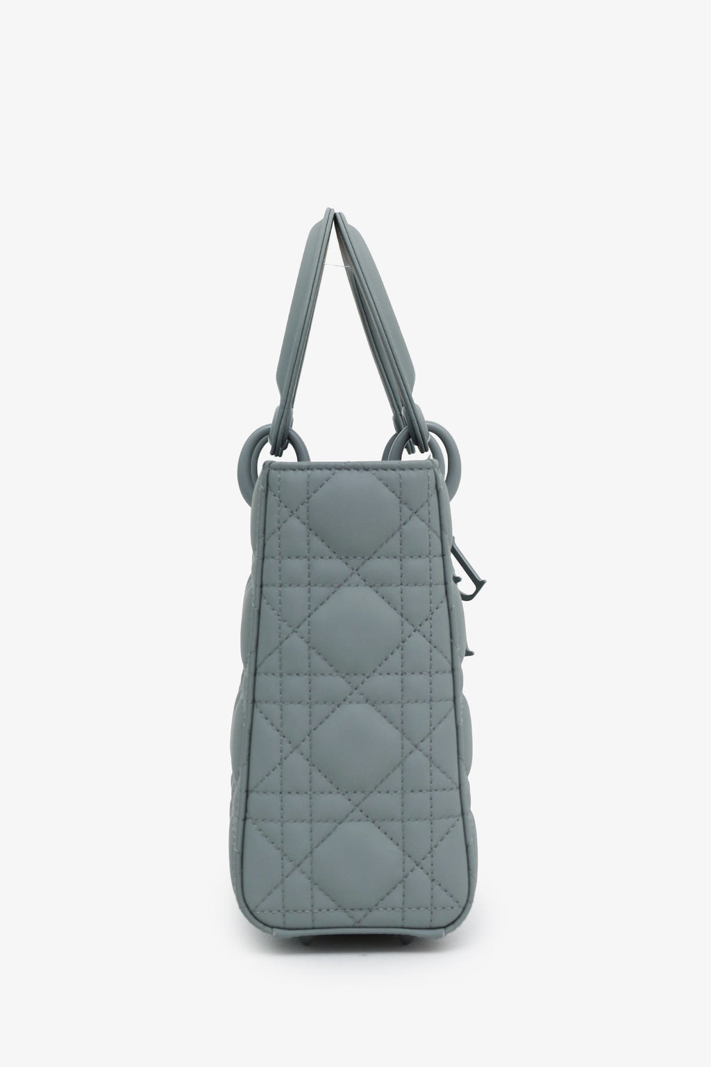 Christian Dior 2021 Grey Matte Cannage Leather Small Lady Dior Top Handle With Strap