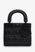 Christian Dior 2022 Black Diamond Embossed Leather Mini Lady Dior Top Handle With Strap