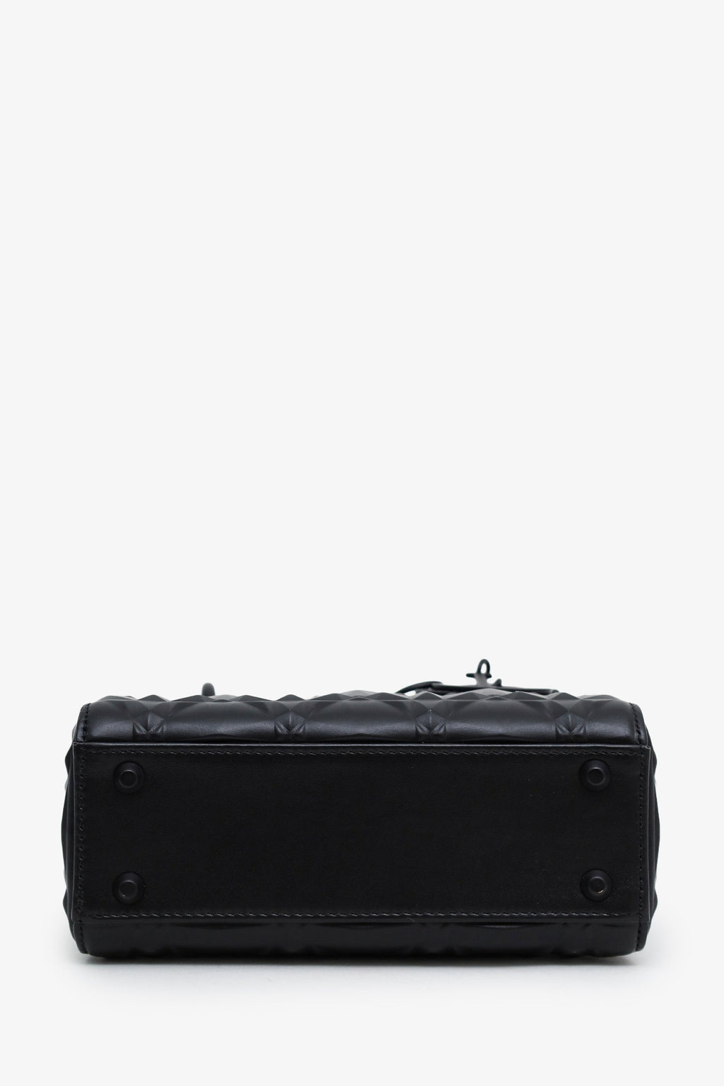 Christian Dior 2022 Black Diamond Embossed Leather Mini Lady Dior Top Handle With Strap