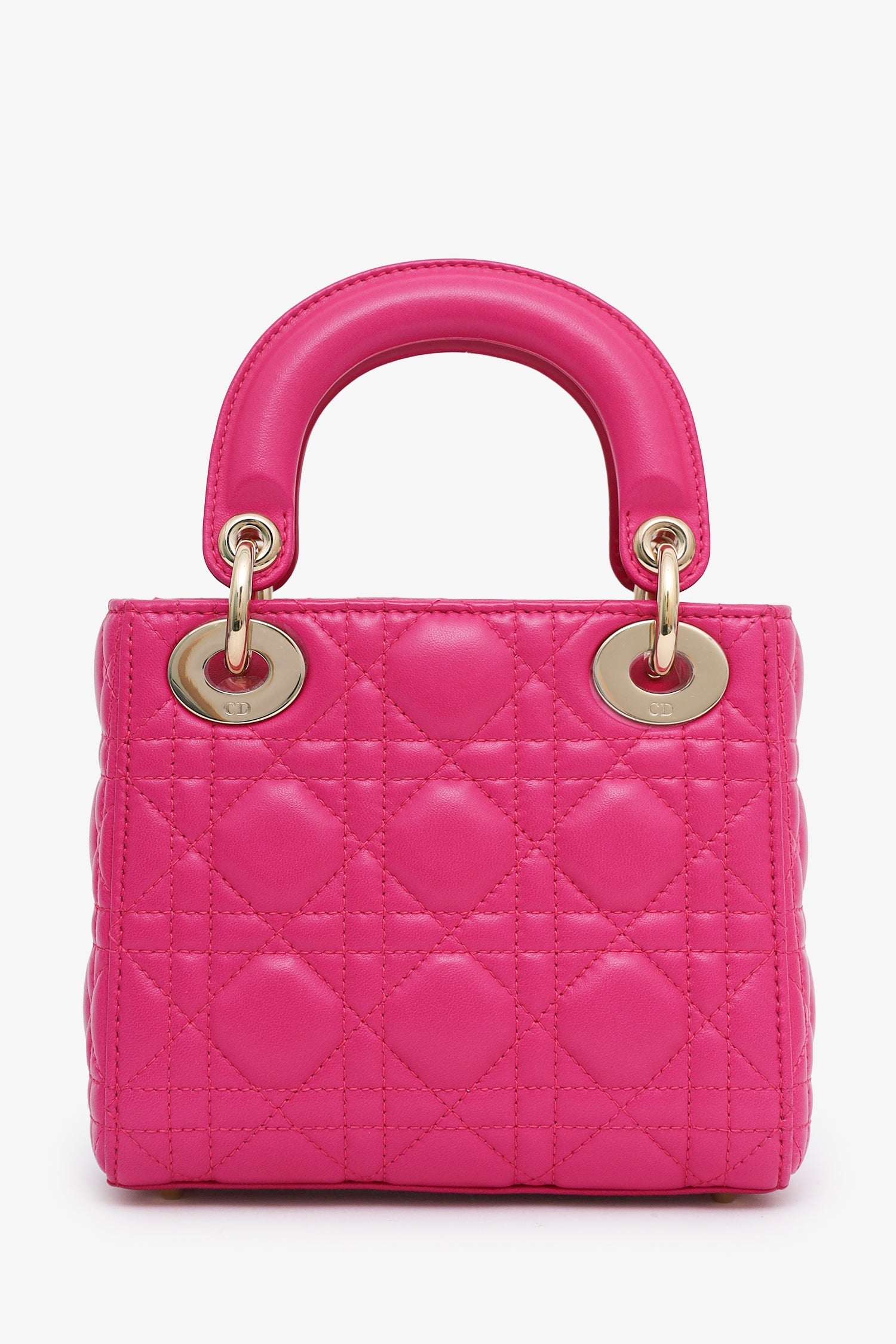 Christian Dior 2018 Pink Cannage Leather Small Lady Dior Top Handle With Strap GHW