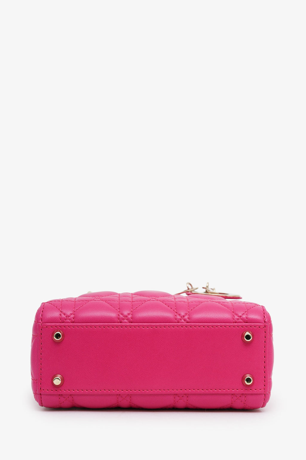 Christian Dior 2018 Pink Cannage Leather Small Lady Dior Top Handle With Strap GHW