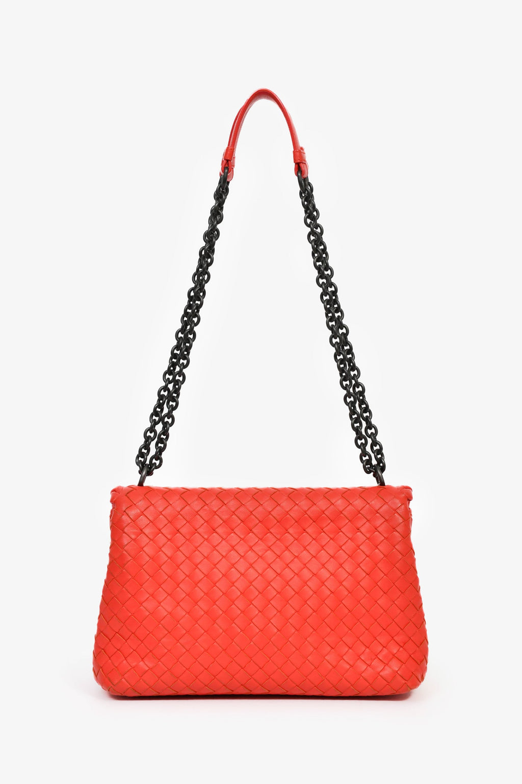 Bottega Veneta Red Intrecciato Leather Front Flap Chain Shoulder Bag