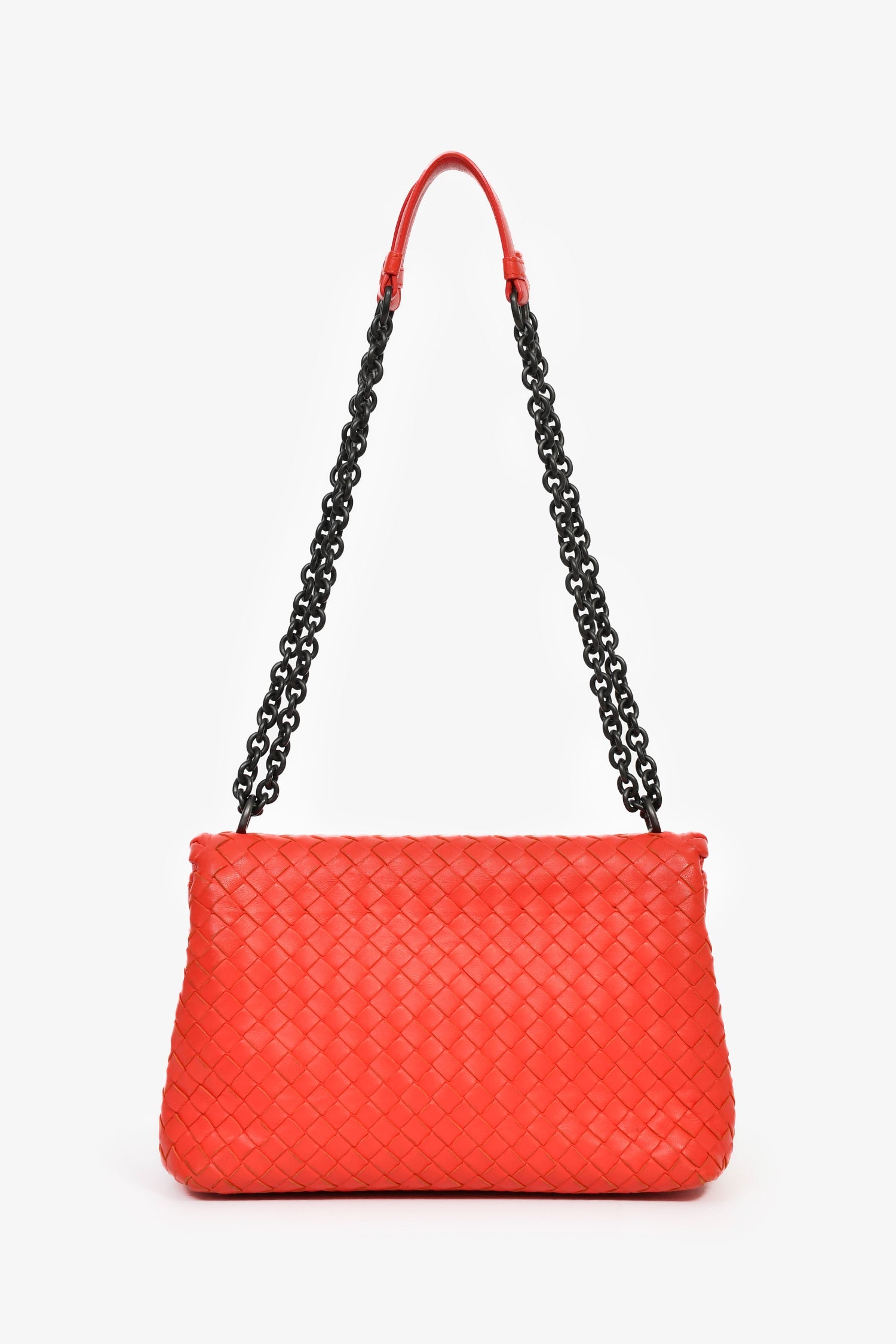 Bottega Veneta Red Intrecciato Leather Front Flap Chain Shoulder Bag