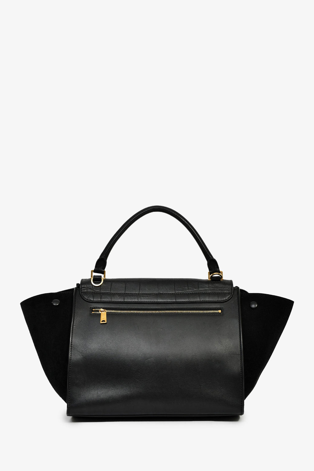 Celine 2012 Black Croc Embossed Leather Medium Trapeze Shoulder Bag