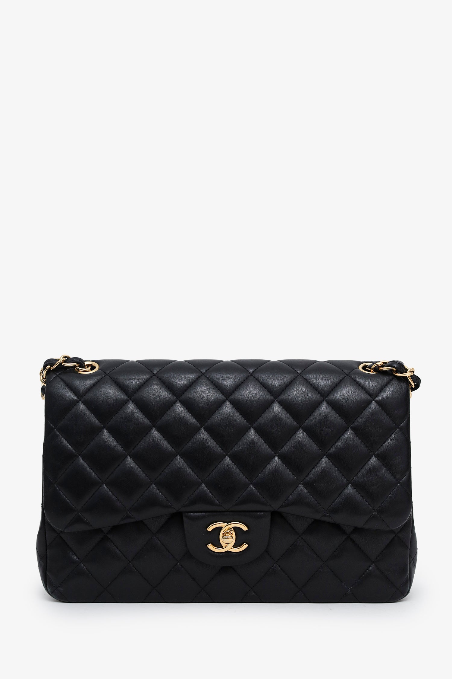 Chanel™ 2019 Black Lambskin Jumbo Double Flap Bag GHW