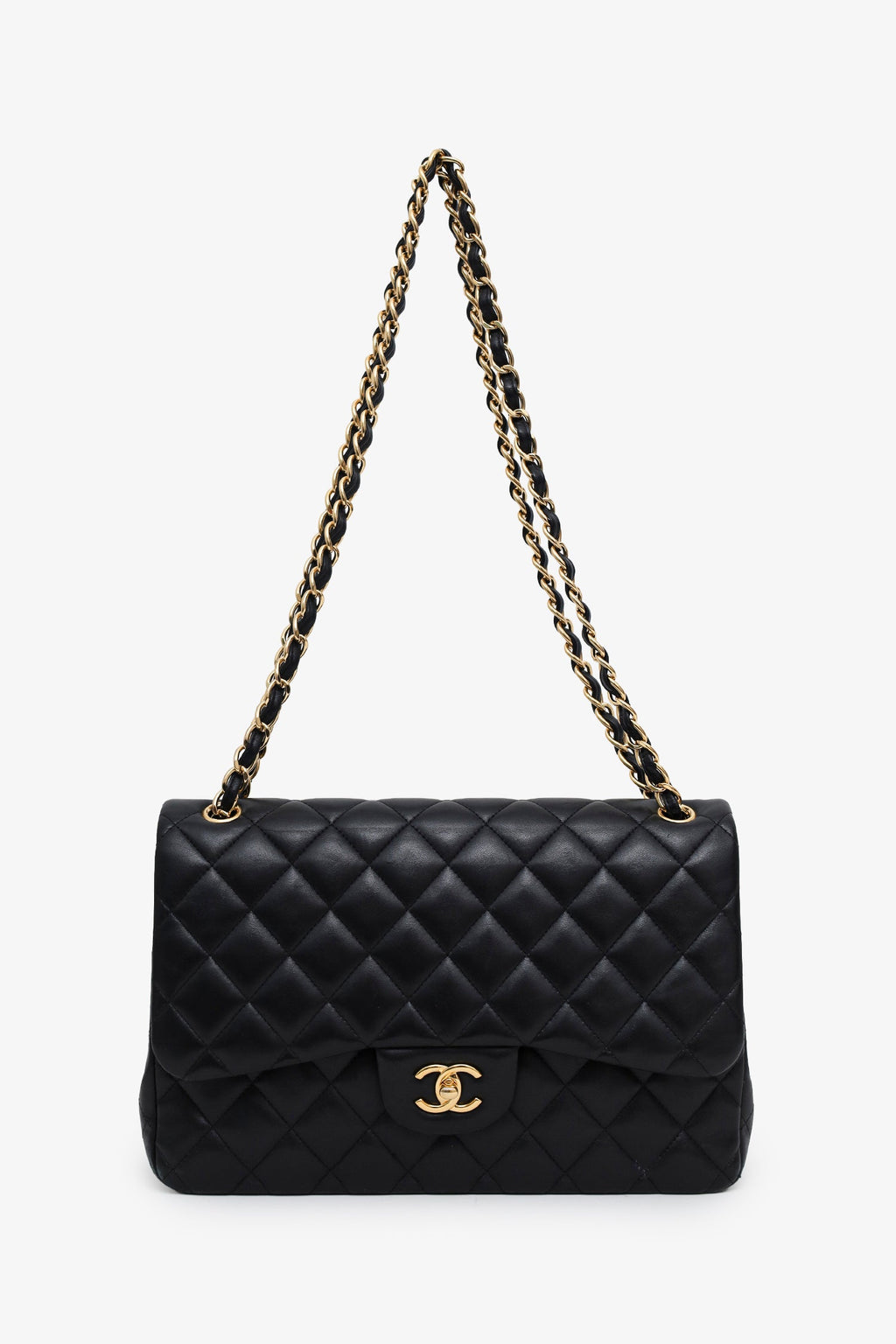 Chanel™ 2019 Black Lambskin Jumbo Double Flap Bag GHW