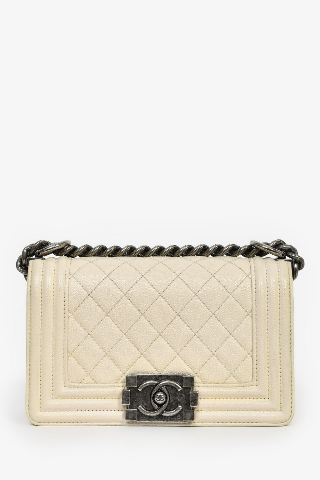 Chanel™ 2016-17 Cream Caviar Leather Small Boy Bag SHW
