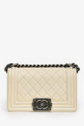 Chanel™ 2016-17 Cream Caviar Leather Small Boy Bag SHW