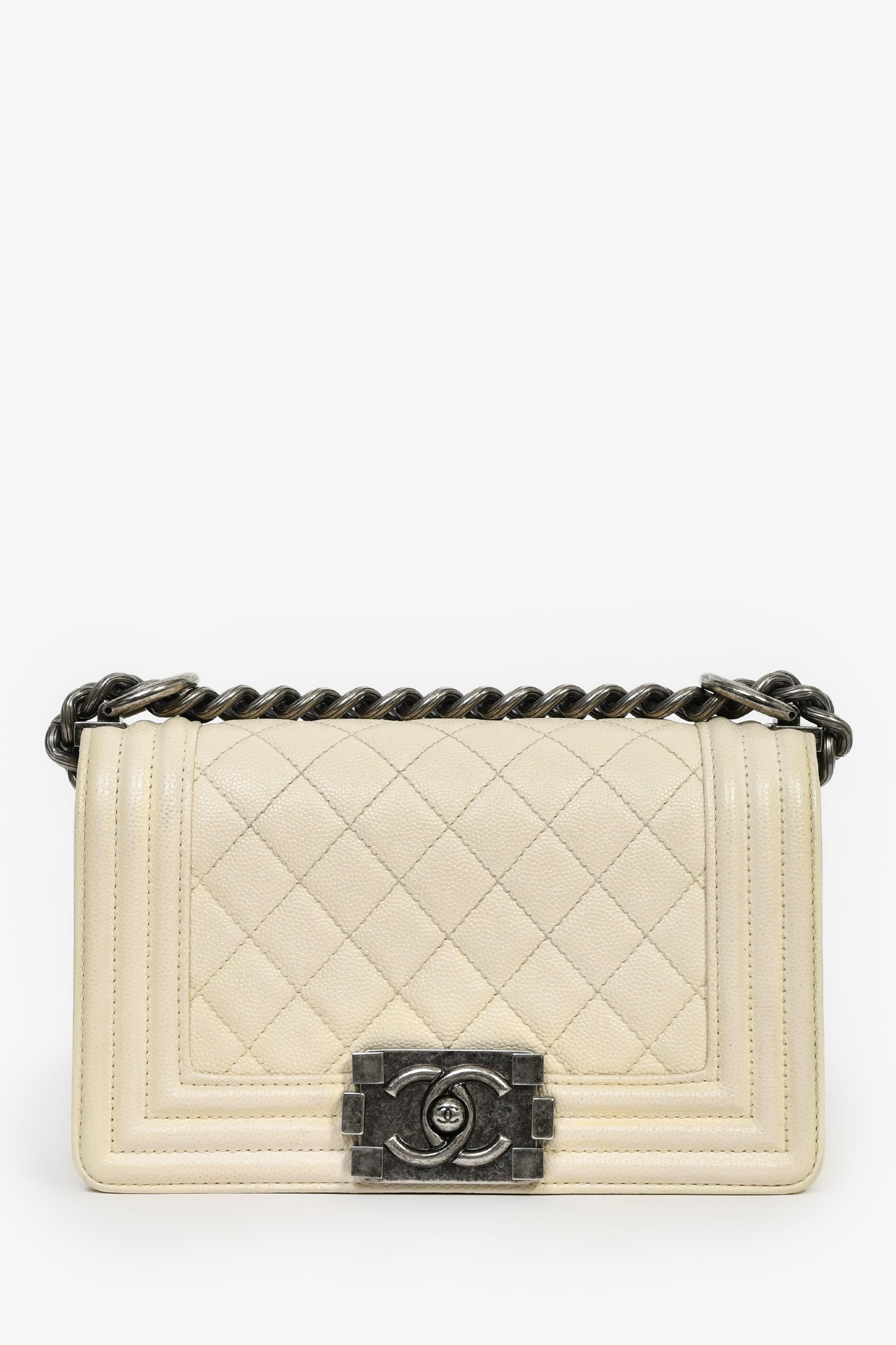 Chanel™ 2016-17 Cream Caviar Leather Small Boy Bag SHW
