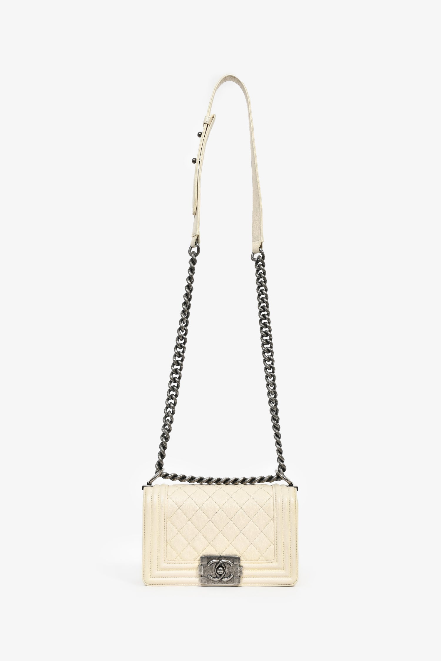 Chanel™ 2016-17 Cream Caviar Leather Small Boy Bag SHW