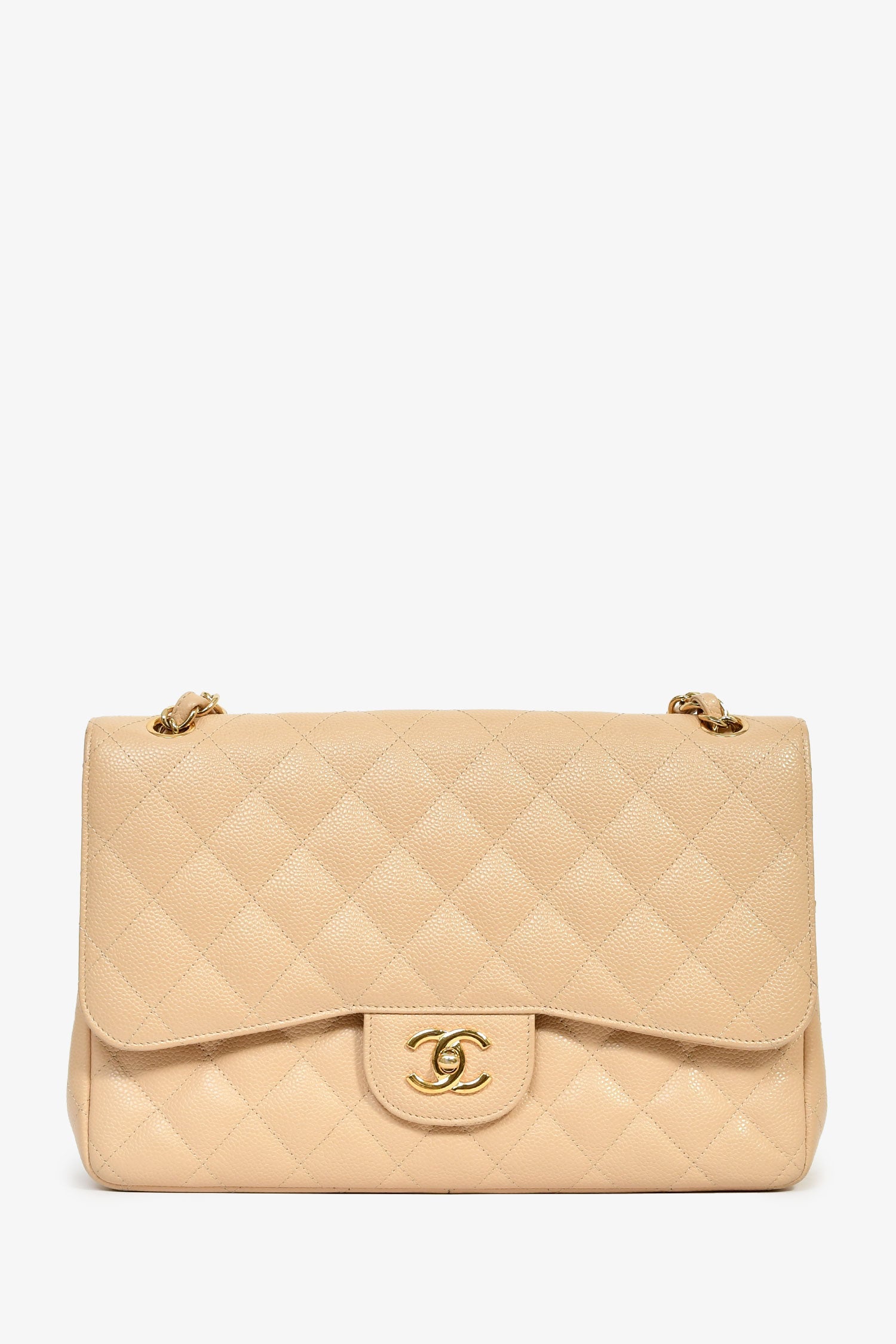 Chanel™ 2011 Beige Caviar Leather Jumbo Double Flap Bag