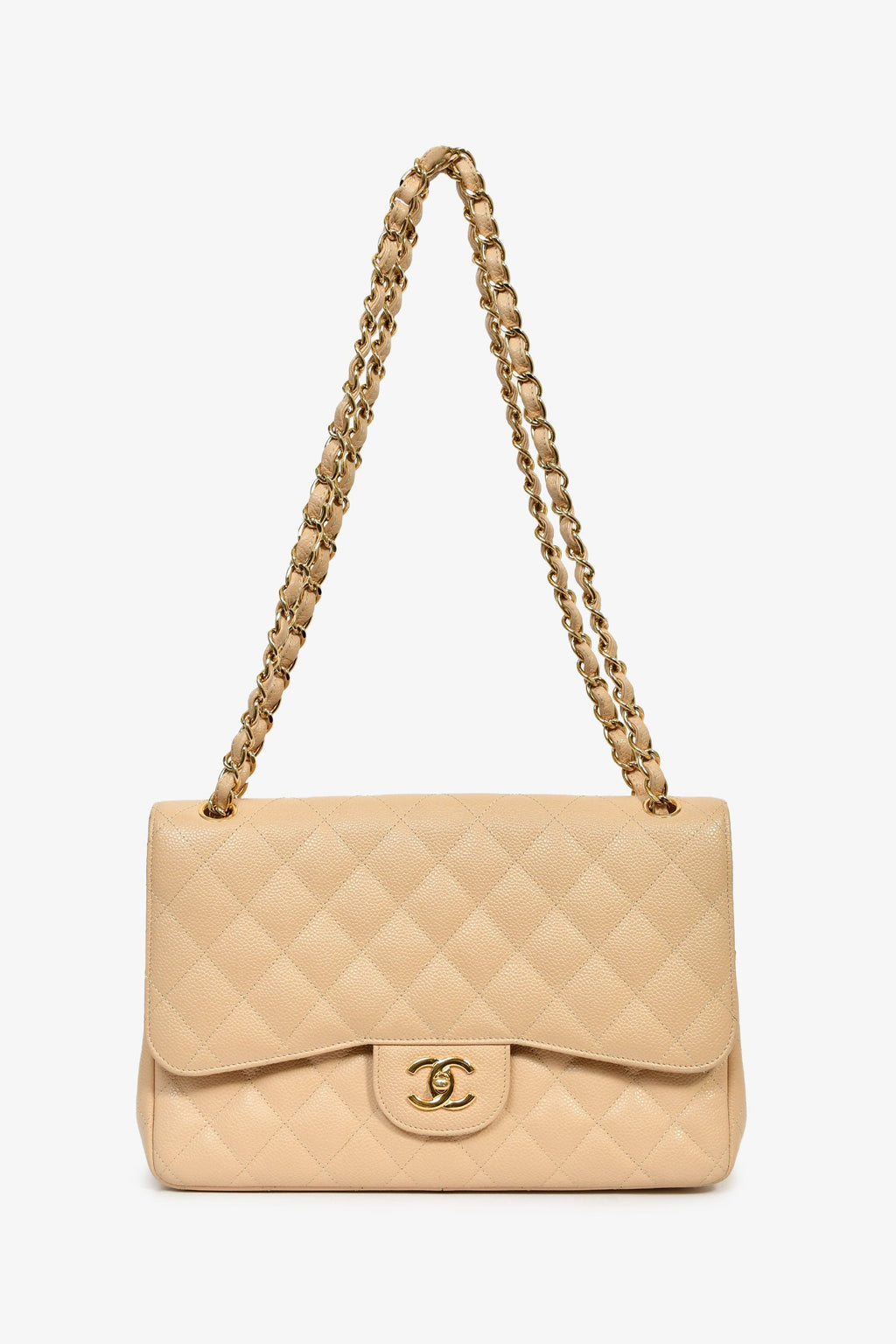 Chanel™ 2011 Beige Caviar Leather Jumbo Double Flap Bag