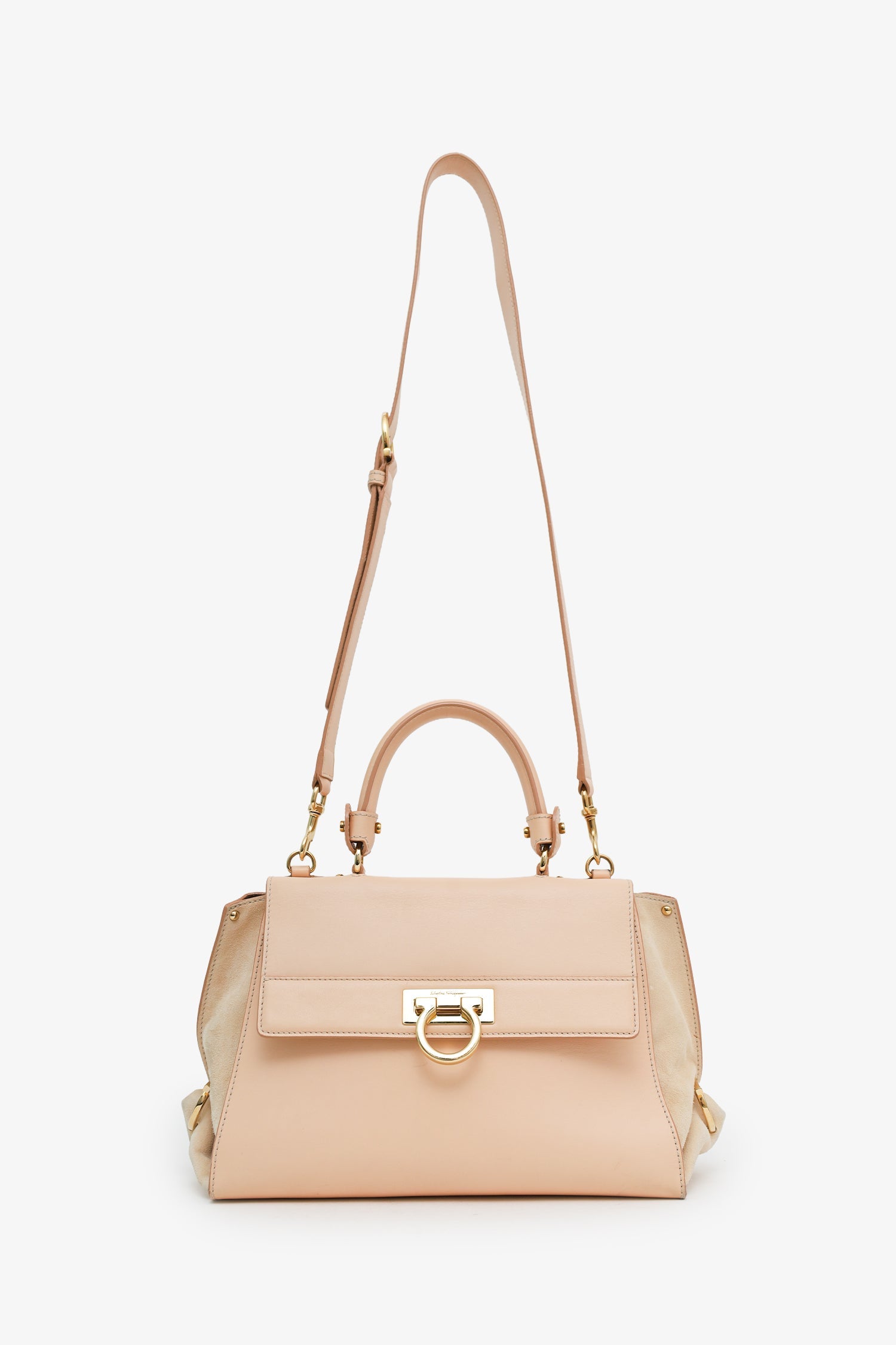 Salvatore Ferragamo Pink Leather/Suede 'Gancio' Top Handle Bag GHW