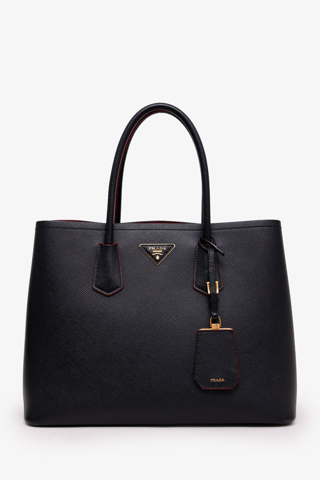 Prada Black Saffiano Cuir Leather Medium Double Handle Tote Bag
