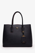 Prada Black Saffiano Cuir Leather Medium Double Handle Tote Bag