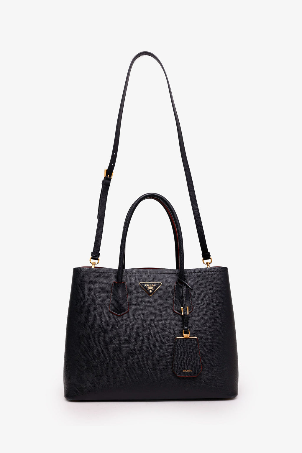 Prada Black Saffiano Cuir Leather Medium Double Handle Tote Bag
