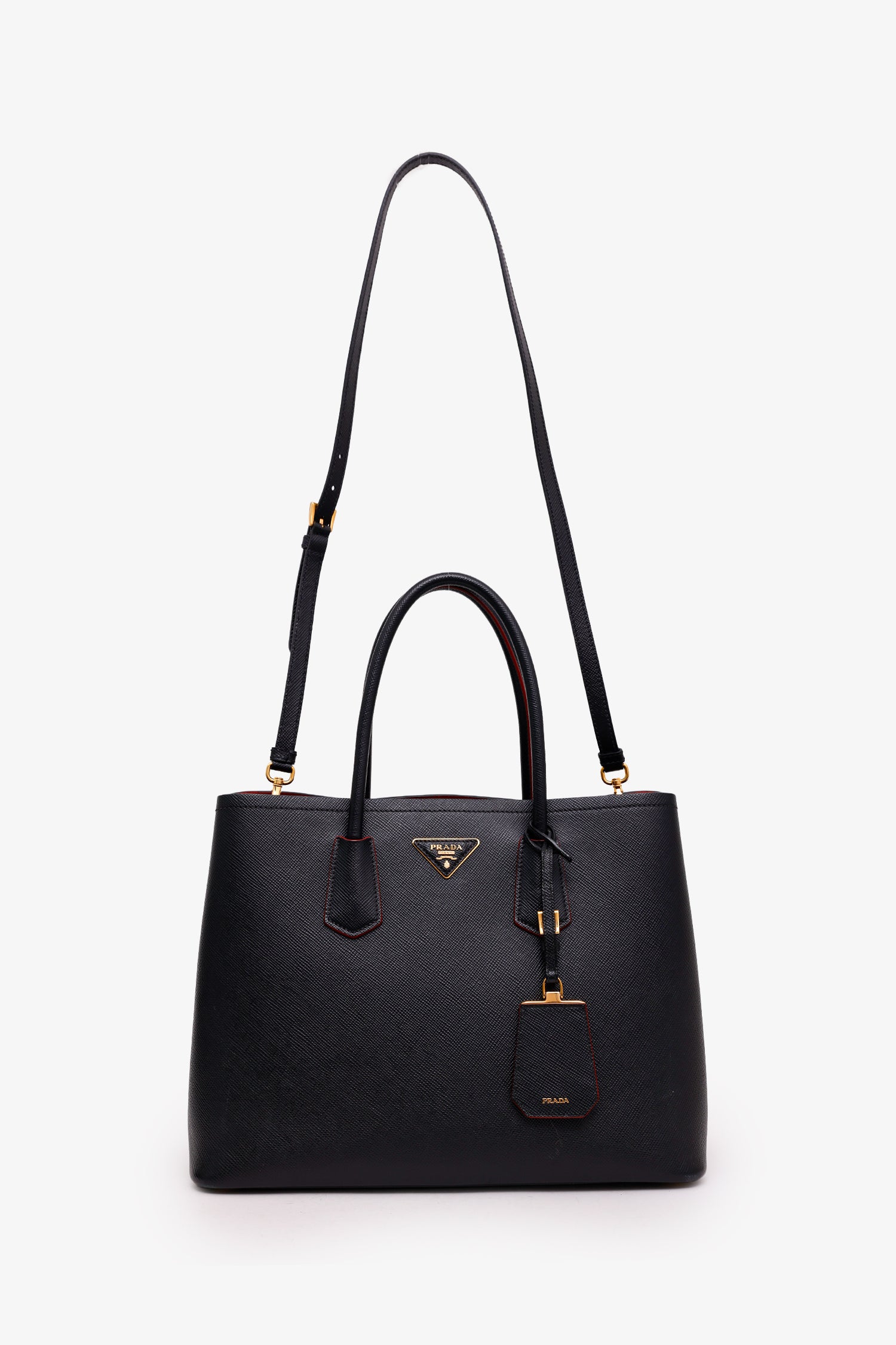 Prada Black Saffiano Cuir Leather Medium Double Handle Tote Bag