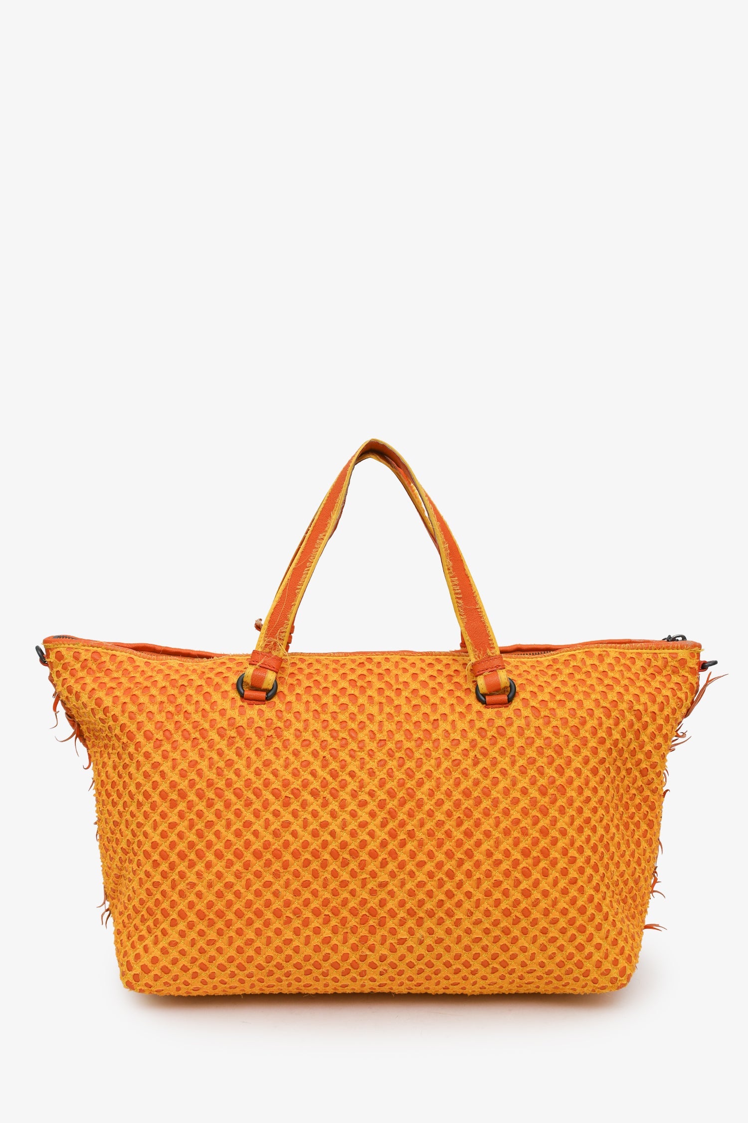 Bottega Veneta Vintage Yellow/Orange Woven Canvas Tote Bag With Strap