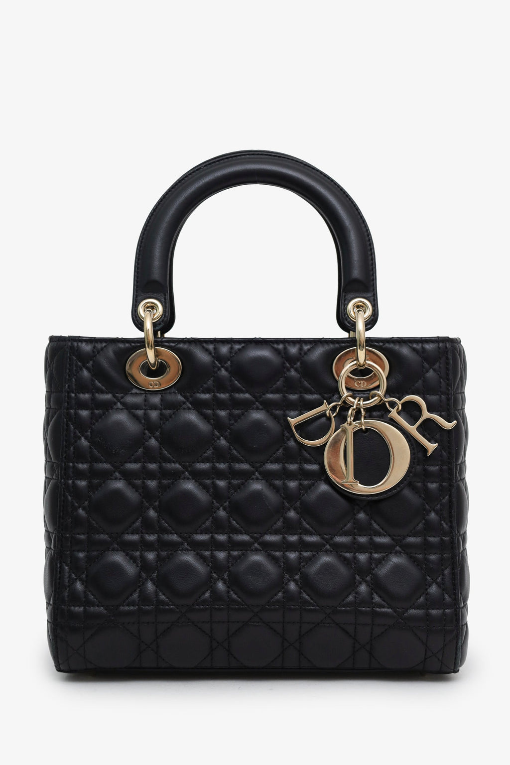 Christian Dior 2025 Black Cannage Lambskin Medium Lady Dior Bag With Strap