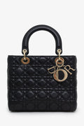 Christian Dior 2025 Black Cannage Lambskin Medium Lady Dior Bag With Strap