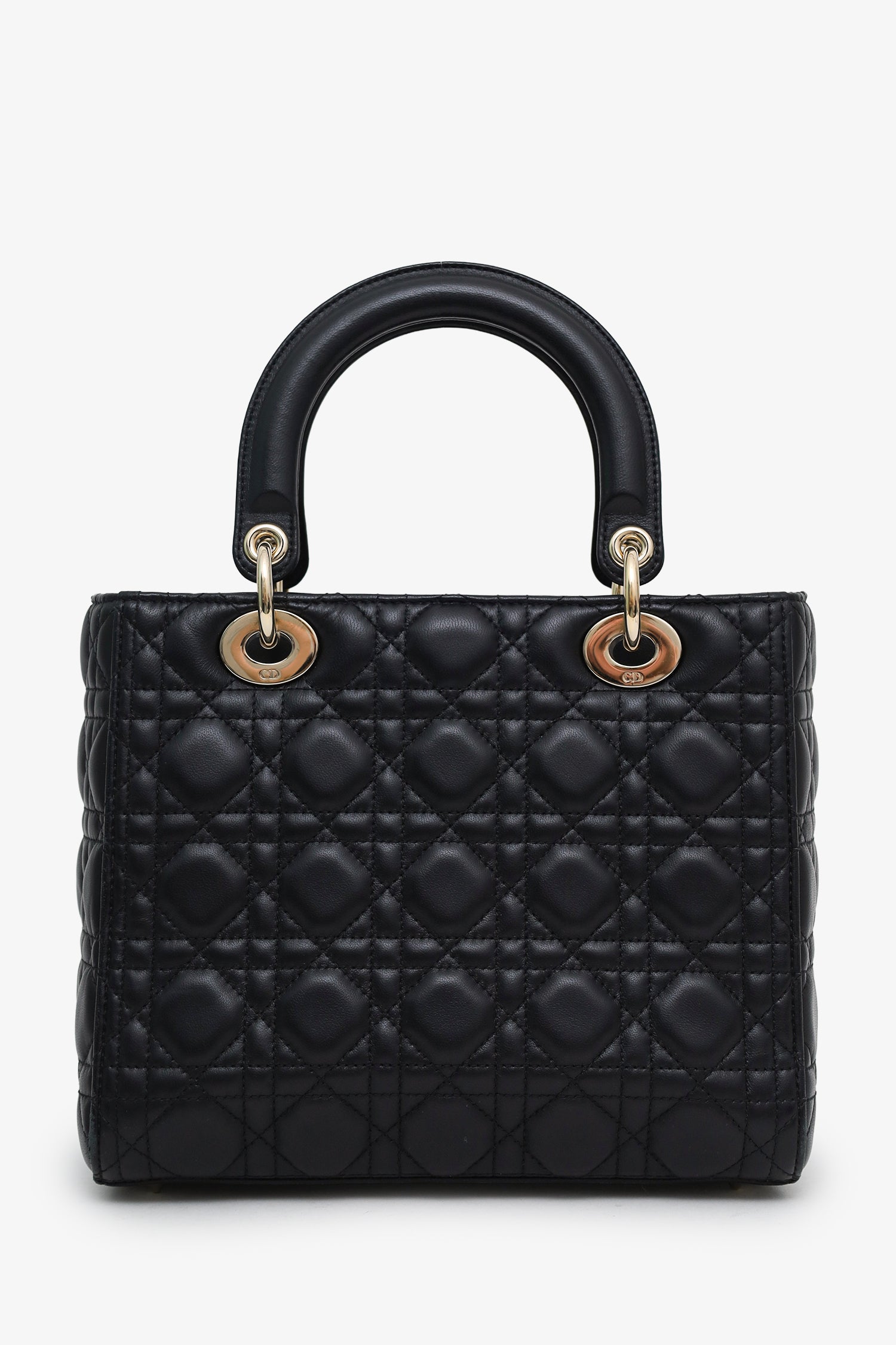 Christian Dior 2025 Black Cannage Lambskin Medium Lady Dior Bag With Strap