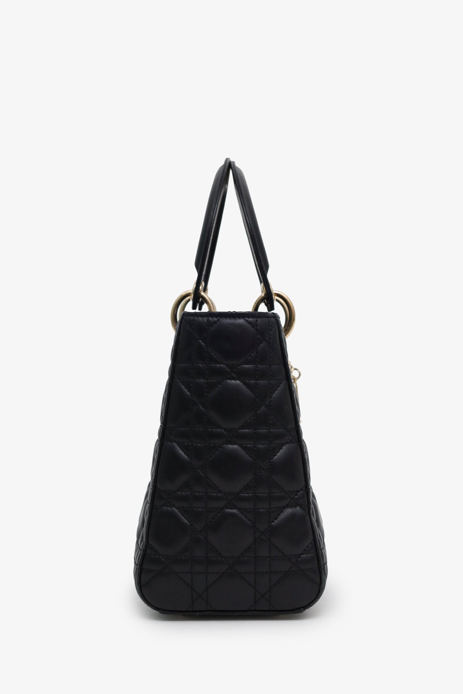 Christian Dior 2025 Black Cannage Lambskin Medium Lady Dior Bag With Strap