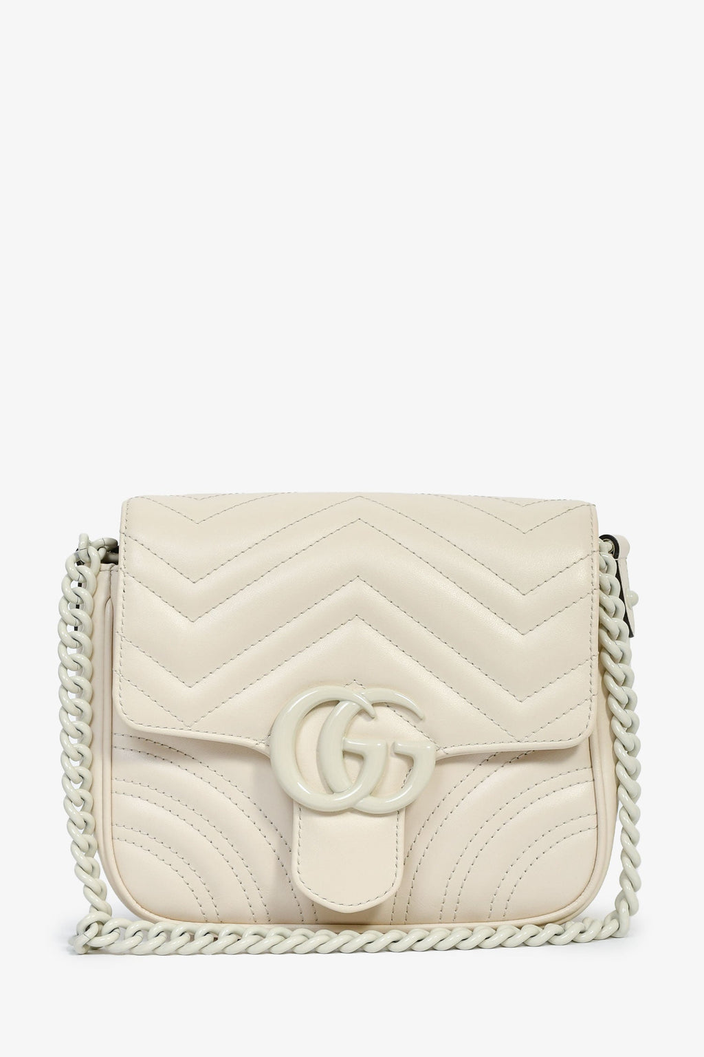 Gucci 2023 Cream Chevron Leather Monochrome Marmont Bag