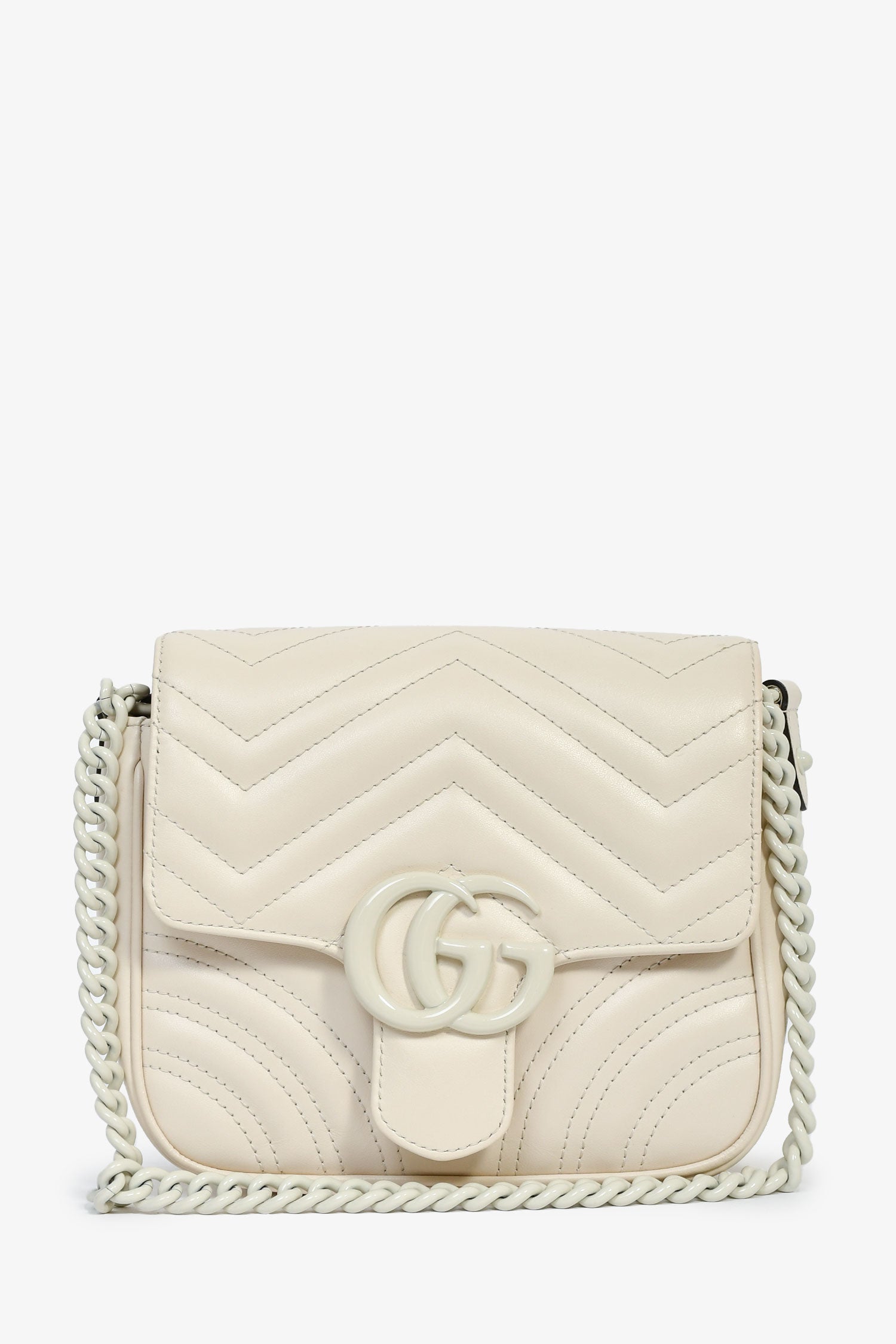 Gucci 2023 Cream Chevron Leather Monochrome Marmont Bag