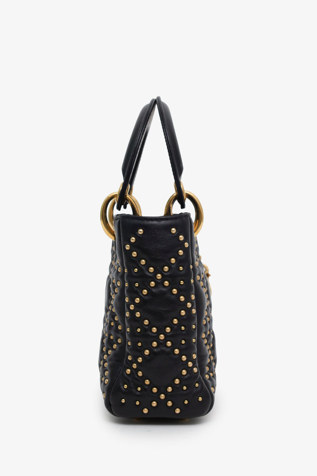 Christian Dior 2017 Black Leather Studded Supple Mini Lady Dior With Strap