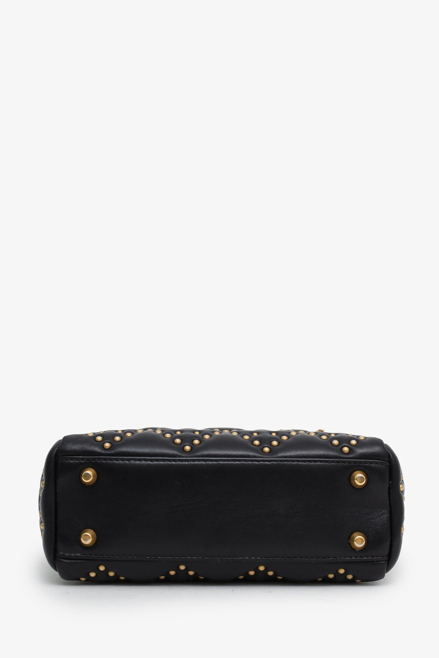 Christian Dior 2017 Black Leather Studded Supple Mini Lady Dior With Strap