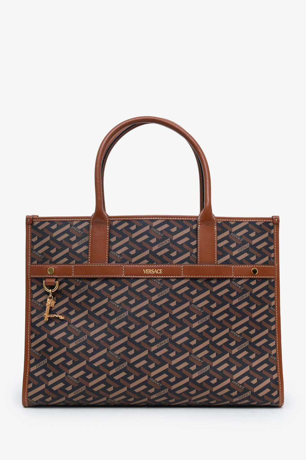 Versace Brown Saffiano Leather Shoulder Bag With Strap
