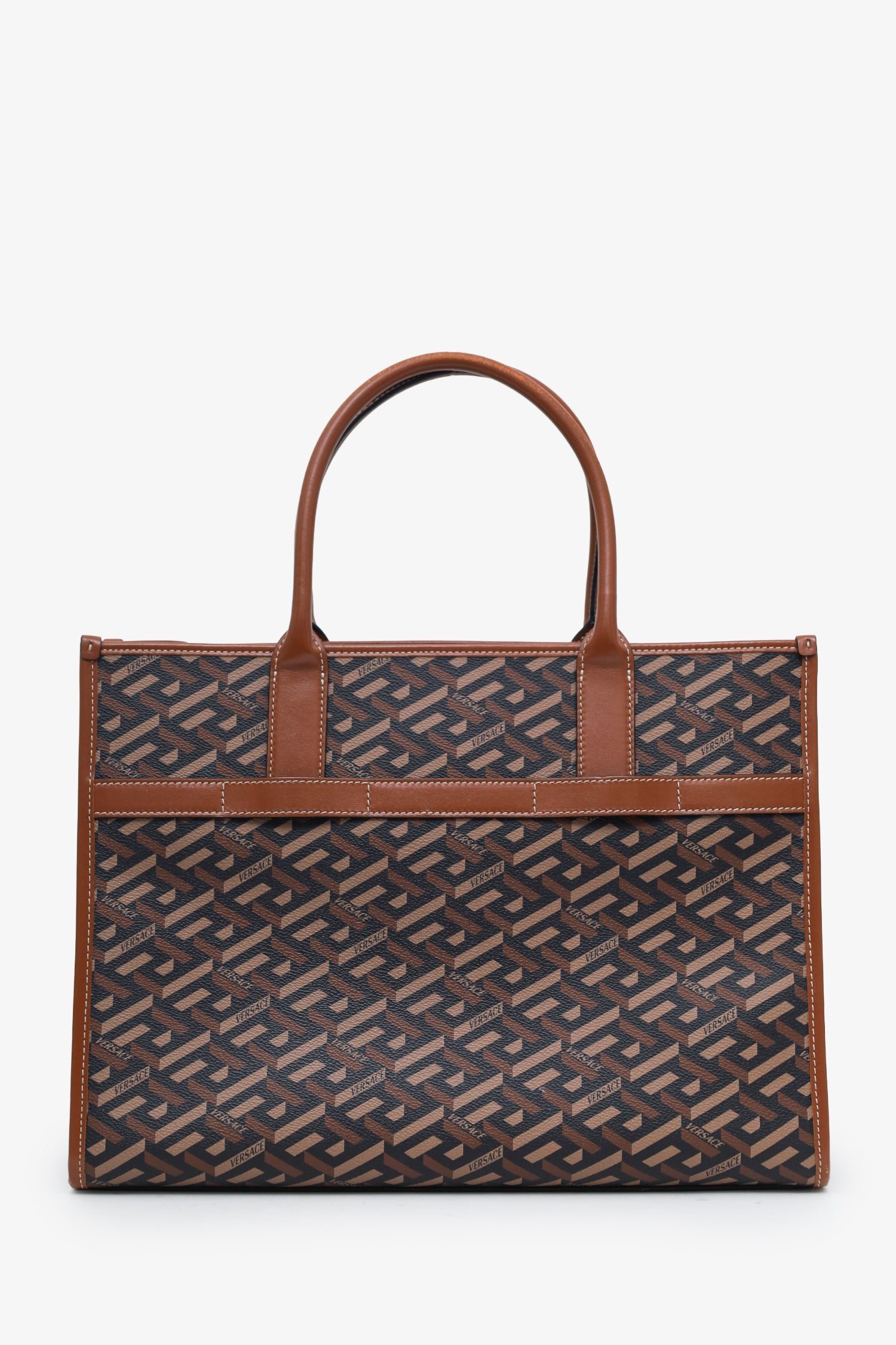 Versace Brown Saffiano Leather Shoulder Bag With Strap