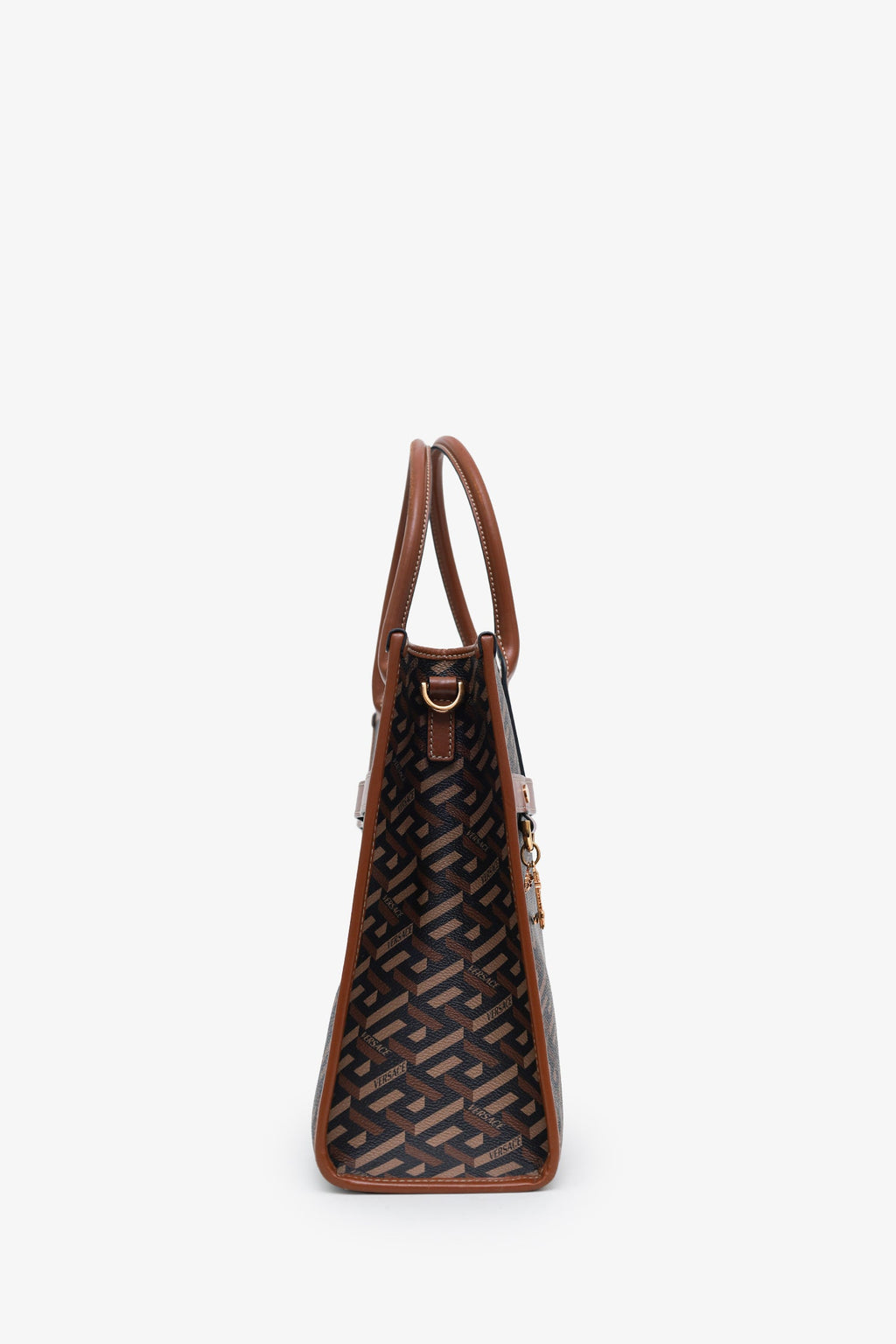 Versace Brown Saffiano Leather Shoulder Bag With Strap