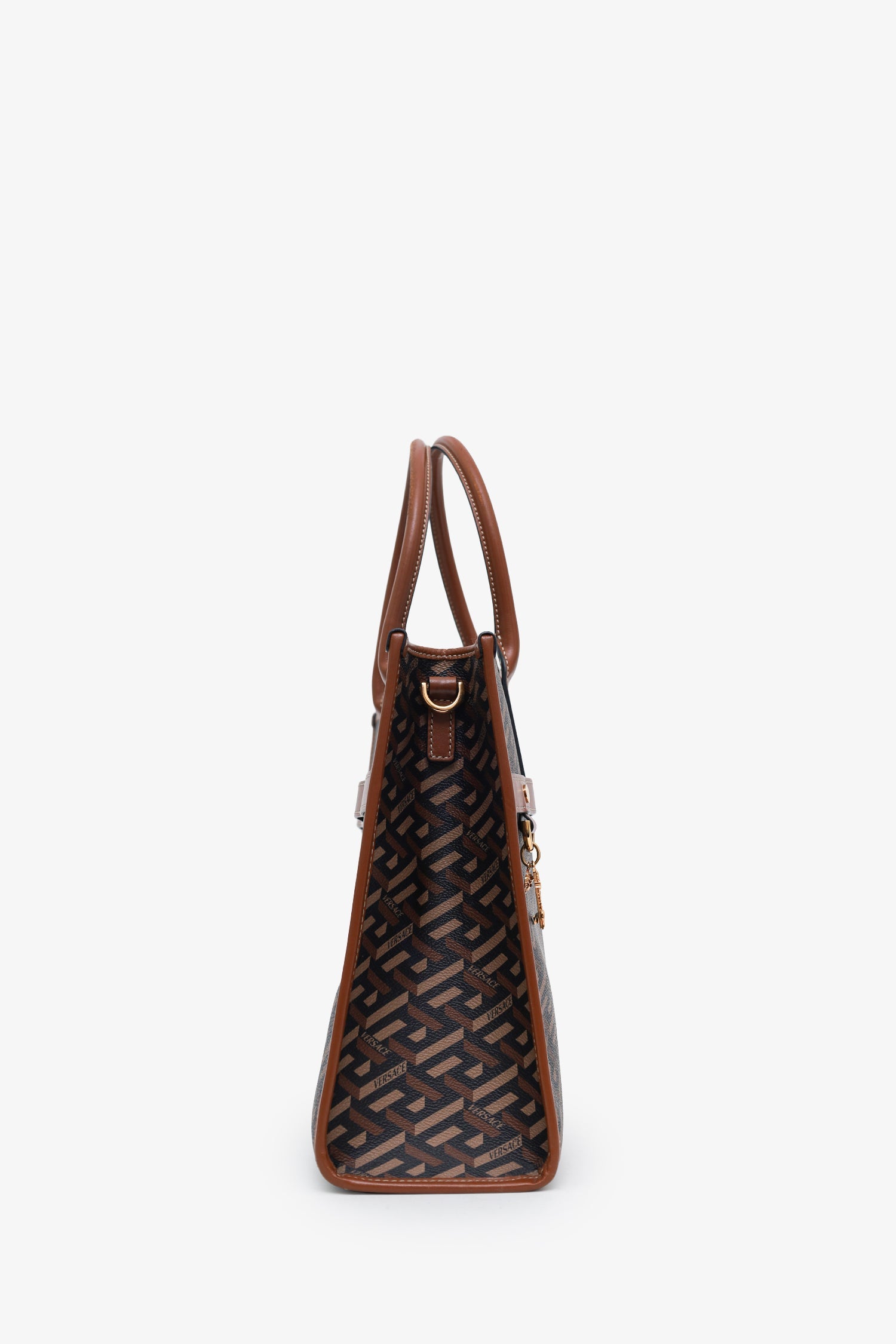 Versace Brown Saffiano Leather Shoulder Bag With Strap
