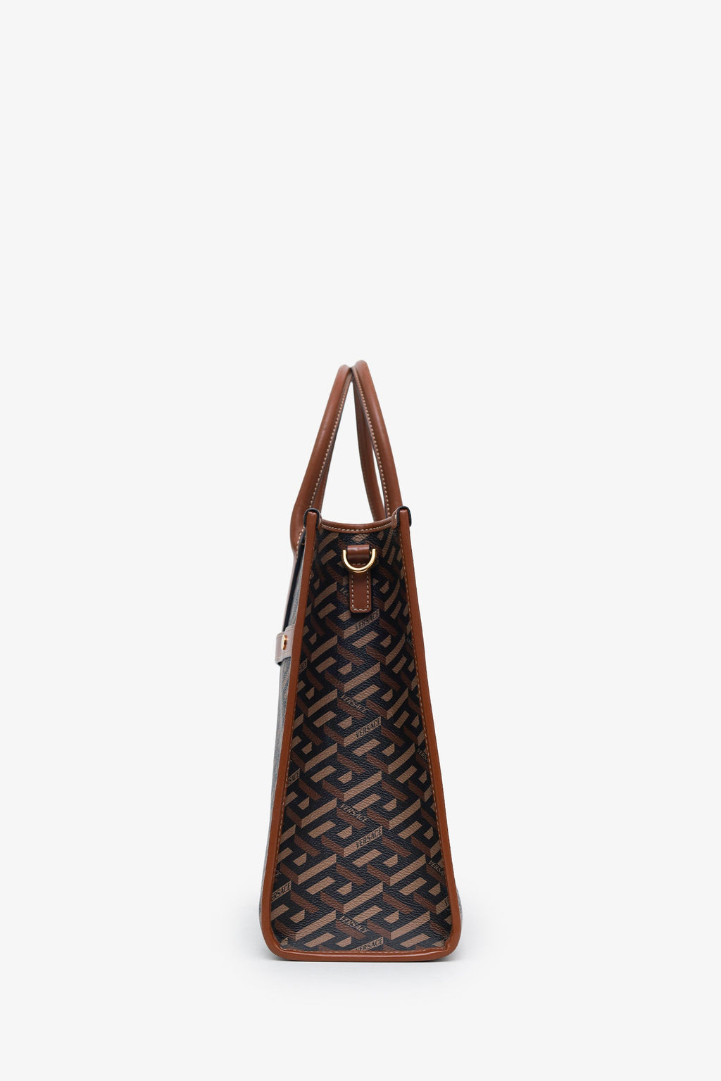 Versace Brown Saffiano Leather Shoulder Bag With Strap