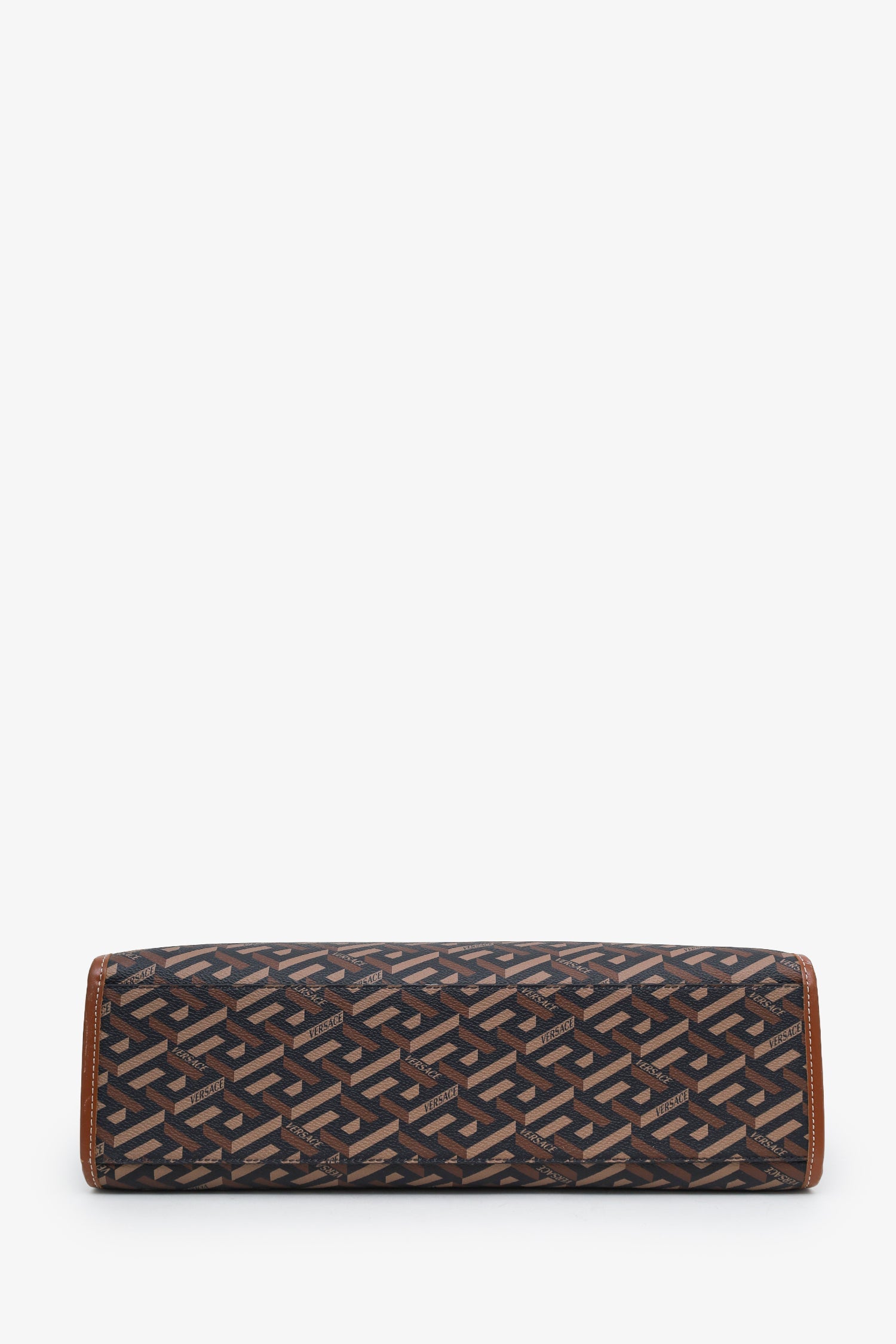 Versace Brown Saffiano Leather Shoulder Bag With Strap
