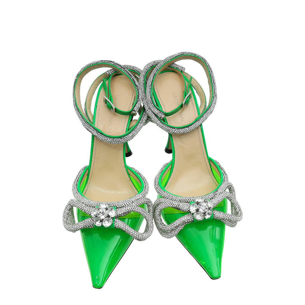 Mach & Mach Green PVC Crystal Bow 110 Pumps 38