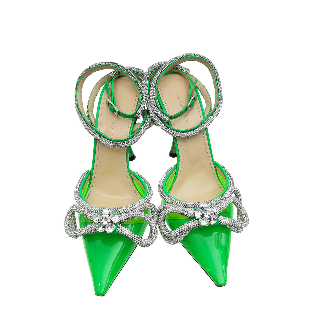 Mach & Mach Green PVC Crystal Bow 110 Pumps 38